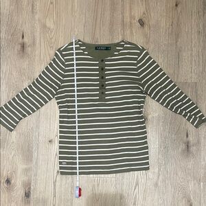 Ralph Lauren Olive and White Striped Top